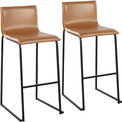 Mara 30" Bar Stool in Camel Leatherette & Black Steel (Set of 2)